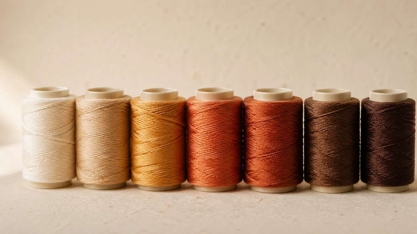 Нити Madeira в палитре — катушки в ряд на кремовой бумаге